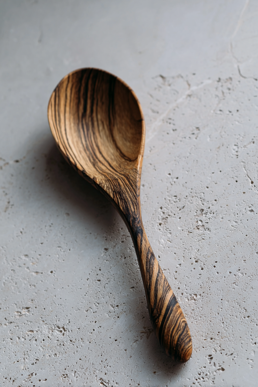 Hand-Carved Zebrawood Serving Spoon / Scoop
